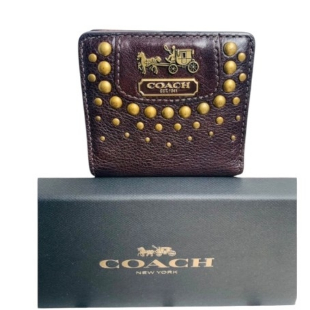NWT NEW COACH MADISON OP ART SATEEN SMALL STUDDED WALLET